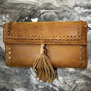 Cognac Clutch Handbag Bag Brand New Tassel